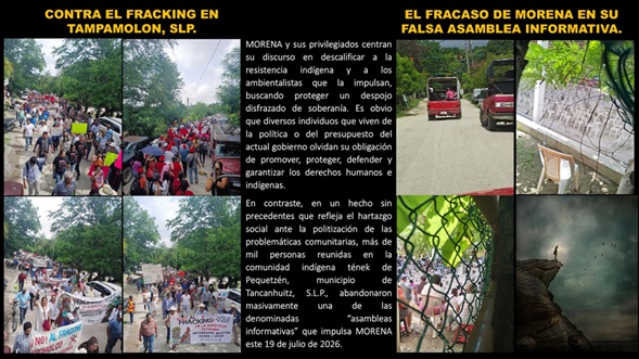 Indígenas se movilizan contra el fracking mientras revienta el teatro de MORENA